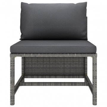 Set mobilier de grădină cu perne, 9 piese, gri, poliratan - Img 6