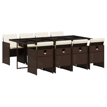 Set mobilier de grădină cu perne, 9 piese, maro, poliratan - Img 2