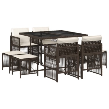 Set mobilier de grădină cu perne, 9 piese, maro, poliratan - Img 2