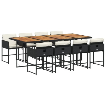 Set mobilier de grădină cu perne, 9 piese, negru, poliratan - Img 2