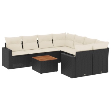 Set mobilier de grădină cu perne, 9 piese, negru, poliratan - Img 2