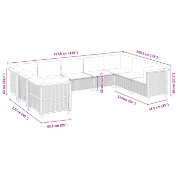 Set mobilier de grădină cu perne, 9 piese, negru, poliratan - Img 5