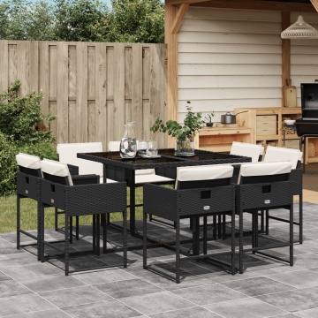 Set mobilier de grădină cu perne, 9 piese, negru, poliratan - Img 1