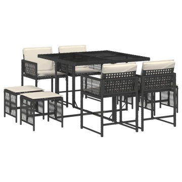 Set mobilier de grădină cu perne, 9 piese, negru, poliratan - Img 2