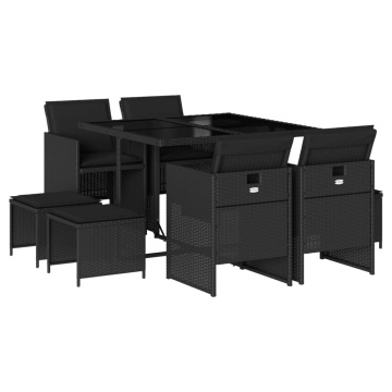 Set mobilier de grădină cu perne, 9 piese, negru, poliratan - Img 2