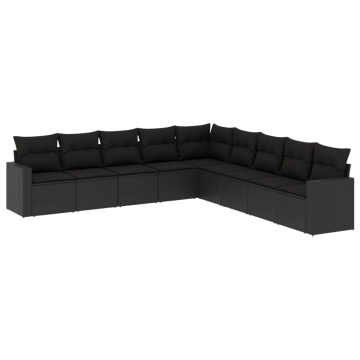 Set mobilier de grădină cu perne, 9 piese, negru, poliratan - Img 2