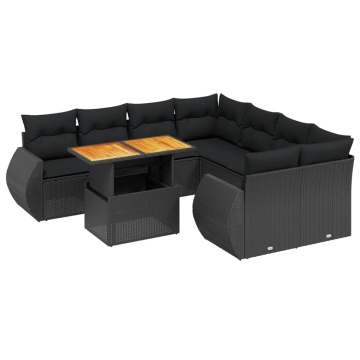 Set mobilier de grădină cu perne, 9 piese, negru, poliratan - Img 2