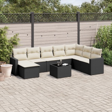 Set mobilier de grădină cu perne, 9 piese, negru, poliratan - Img 1