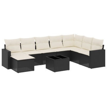 Set mobilier de grădină cu perne, 9 piese, negru, poliratan - Img 2