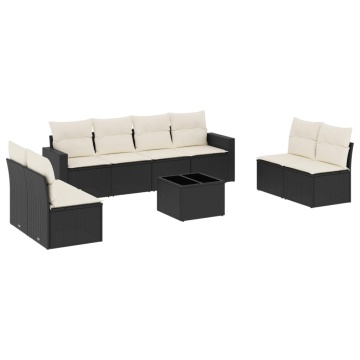 Set mobilier de grădină cu perne, 9 piese, negru, poliratan - Img 2
