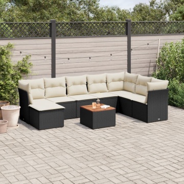 Set mobilier de grădină cu perne, 9 piese, negru, poliratan - Img 1