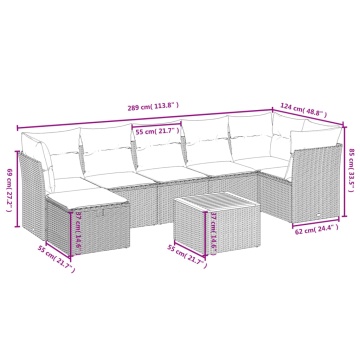 Set mobilier de grădină cu perne, 9 piese, negru, poliratan - Img 4