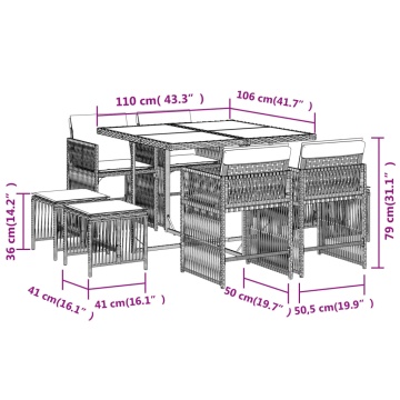 Set mobilier de grădină cu perne, 9 piese, negru, poliratan - Img 5