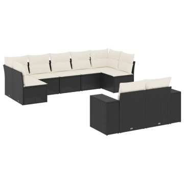 Set mobilier de grădină cu perne, 9 piese, negru, poliratan - Img 2
