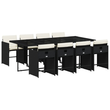Set mobilier de grădină cu perne, 9 piese, negru, poliratan - Img 2