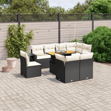 Set mobilier de grădină cu perne, 9 piese, negru, poliratan - Img 1