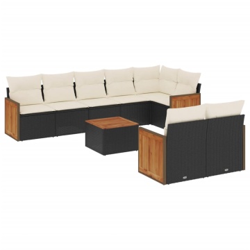 Set mobilier de grădină cu perne, 9 piese, negru, poliratan - Img 2