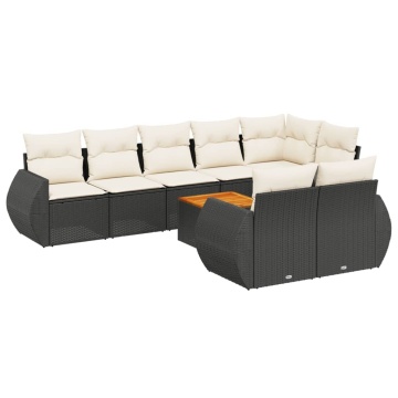 Set mobilier de grădină cu perne, 9 piese, negru, poliratan - Img 2