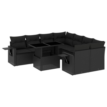 Set mobilier de grădină cu perne, 9 piese, negru, poliratan - Img 2