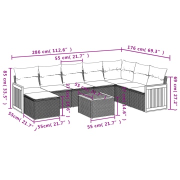 Set mobilier de grădină cu perne, 9 piese, negru, poliratan - Img 3