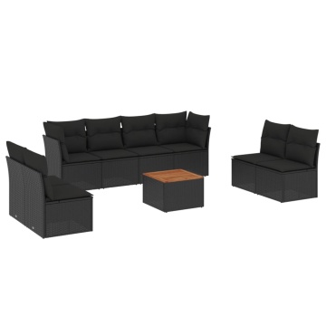 Set mobilier de grădină cu perne, 9 piese, negru, poliratan - Img 2