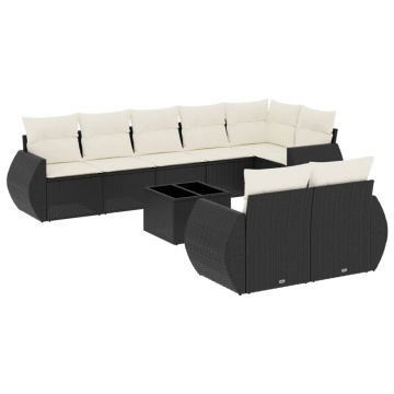 Set mobilier de grădină cu perne, 9 piese, negru, poliratan - Img 2