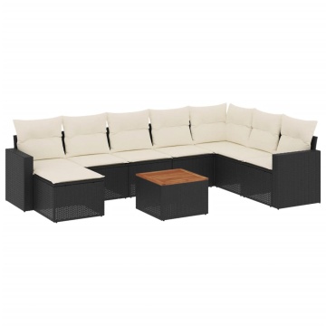 Set mobilier de grădină cu perne, 9 piese, negru, poliratan - Img 2