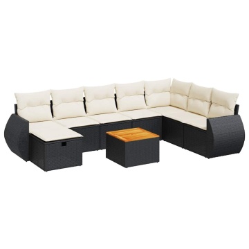 Set mobilier de grădină cu perne, 9 piese, negru, poliratan - Img 2