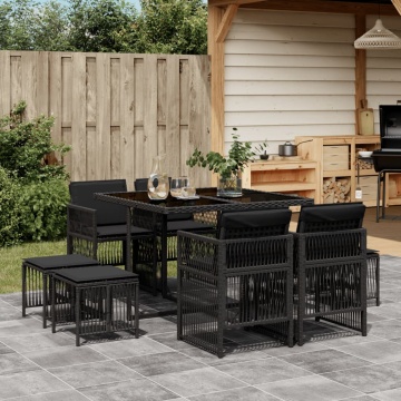 Set mobilier de grădină cu perne, 9 piese, negru, poliratan - Img 1