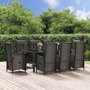 Set mobilier de grădină cu perne, 9 piese, negru, poliratan - Img 1
