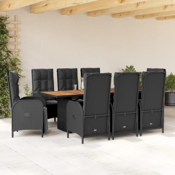 Set mobilier de grădină cu perne, 9 piese, negru, poliratan - Img 1