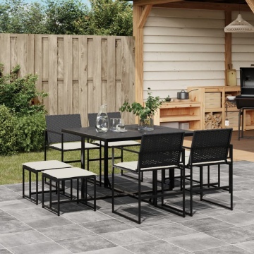 Set mobilier de grădină cu perne, 9 piese, negru, poliratan - Img 1