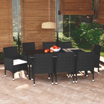 Set mobilier de grădină cu perne, 9 piese, negru, poliratan - Img 1