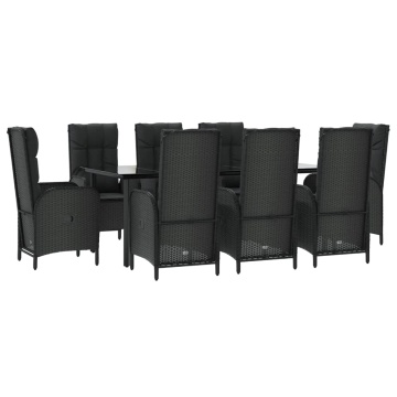 Set mobilier de grădină cu perne, 9 piese, negru, poliratan - Img 3