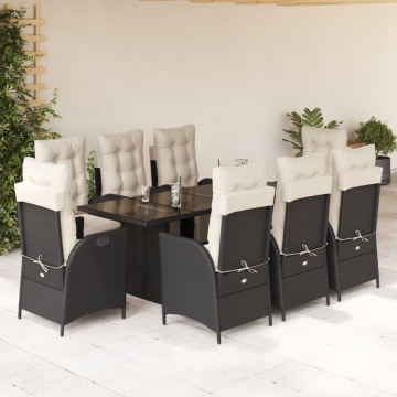 Set mobilier de grădină cu perne, 9 piese, negru, poliratan - Img 1