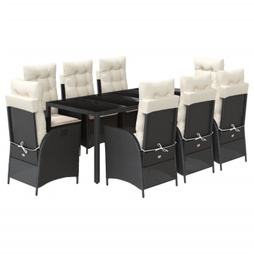 Set mobilier de grădină cu perne, 9 piese, negru, poliratan - Img 2