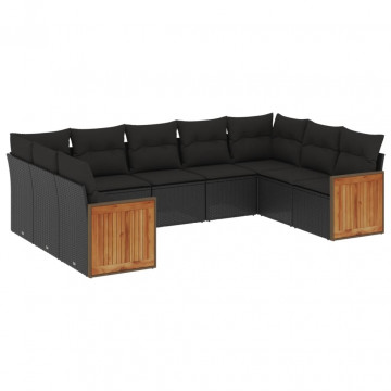 Set mobilier de grădină cu perne, 9 piese, negru, poliratan - Img 2