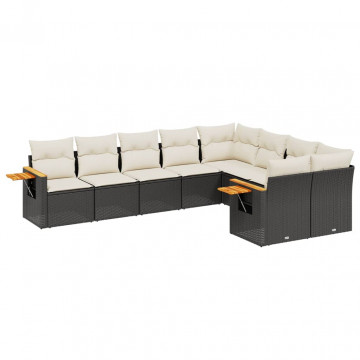 Set mobilier de grădină cu perne, 9 piese, negru, poliratan - Img 2