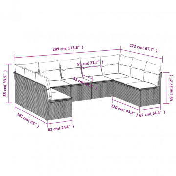 Set mobilier de grădină cu perne, 9 piese, negru, poliratan - Img 5