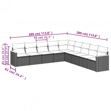 Set mobilier de grădină cu perne, 9 piese, negru, poliratan - Img 6