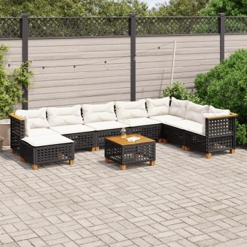 Set mobilier de grădină cu perne, 9 piese, negru, poliratan - Img 1