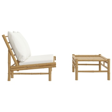 Set mobilier de grădină cu perne alb crem, 2 piese, bambus - Img 4