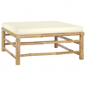Set mobilier de grădină, cu perne alb crem, 3 piese, bambus - Img 3