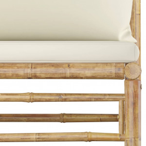 Set mobilier de grădină, cu perne alb crem, 3 piese, bambus - Img 8