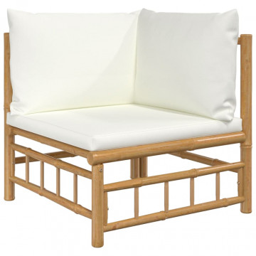Set mobilier de grădină, cu perne alb crem, 3 piese, bambus - Img 4