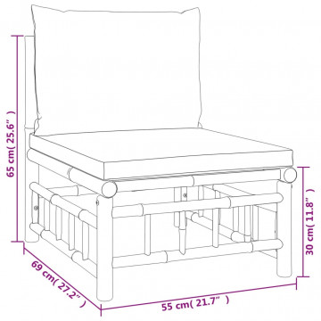 Set mobilier de grădină, cu perne alb crem, 3 piese, bambus - Img 7
