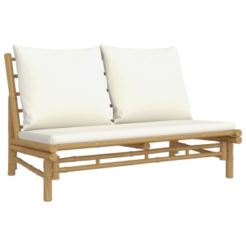 Set mobilier de grădină, cu perne alb crem, 4 piese, bambus - Img 4