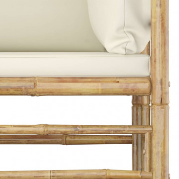 Set mobilier de grădină cu perne alb crem, 6 piese, bambus - Img 4
