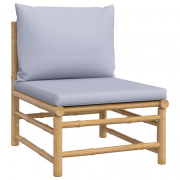 Set mobilier de grădină cu perne gri deschis, 12 piese, bambus - Img 8
