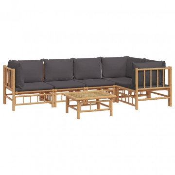 Set mobilier de grădină cu perne gri închis, 6 piese, bambus - Img 3
